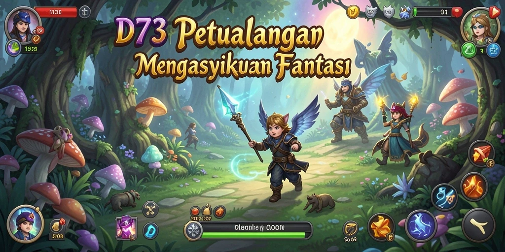 Tampilan gameplay D73 yang penuh warna dan aksi petualangan.